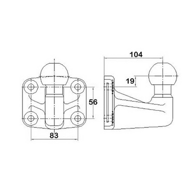 Kula haka holowniczego z 4 otworami Rozmieszczenie otworów 83 mm x 56 mm